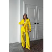 Neon Beli Kuşaklı Ceket Ve Pantolon Parlak Takım