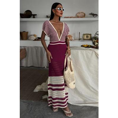 Omuzu Çizgili Ajurlu Triko Elbise 2868