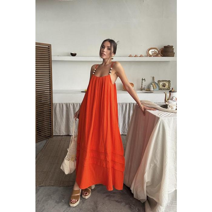 Oranj Askılı Müslin Elbise