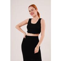 Örme Detaylı Etek Ve Bluz Siyah Takım