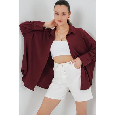 Örme Oversize Gömlek 20264 - Bordo