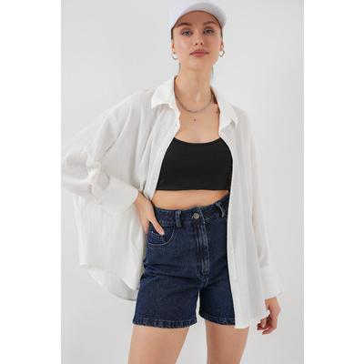 Örme Oversize Gömlek 20264 - Beyaz