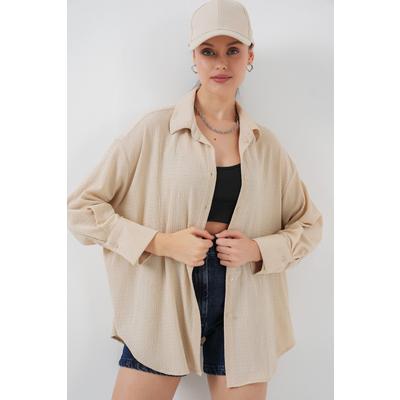Örme Oversize Gömlek 20264 - Bej