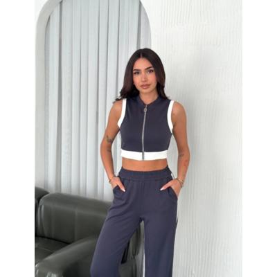 Osy Modal Yumuşak Dokulu Kumaş Tam Fermuarlı Crop Pantalon İkili Takım - Antrasit