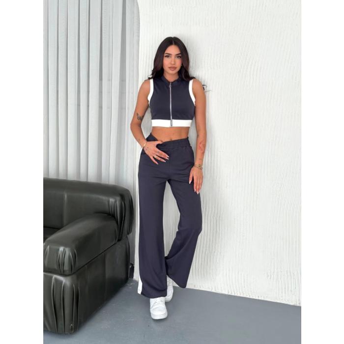 Osy Modal Yumuşak Dokulu Kumaş Tam Fermuarlı Crop Pantalon İkili Takım - Antrasit