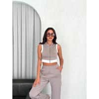 Osy Modal Yumuşak Dokulu Kumaş Tam Fermuarlı Crop Pantalon İkili Takım - Gri