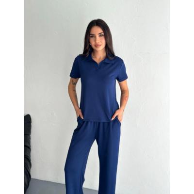 Osy Modal Yumuşak Dokulu Kumaş Kısa Kollu Yakalı T-shirt Pantalon Ikili Takım- Lacivert