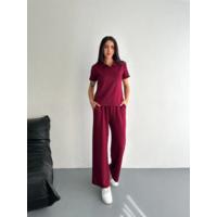 Osy Modal Yumuşak Dokulu Kumaş Kısa Kollu Yakalı T-shirt Pantalon Ikili Takım- Bordo