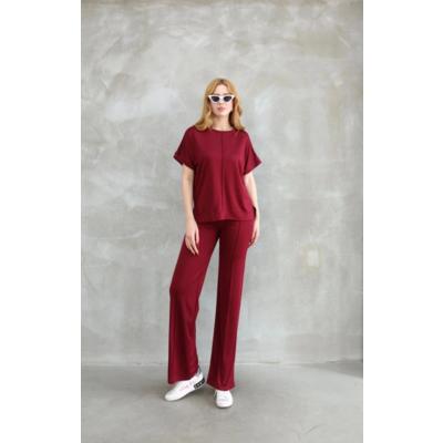 Osy Modal Yumuşak Dokulu Kumaş Bisiklet Yaka Kısa Kollu Takım - Bordo