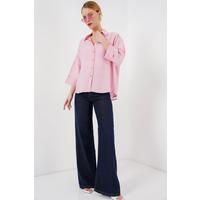 Oversize Kısa Kol Gömlek 20315 - Pembe