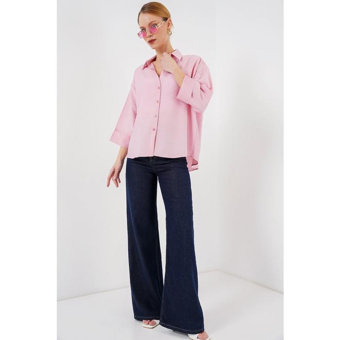 Oversize Kısa Kol Gömlek 20315 - Pembe