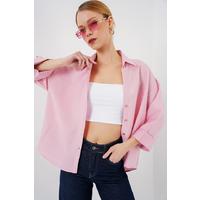 Oversize Kısa Kol Gömlek 20315 - Pembe