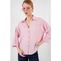 Oversize Kısa Kol Gömlek 20315 - Pembe