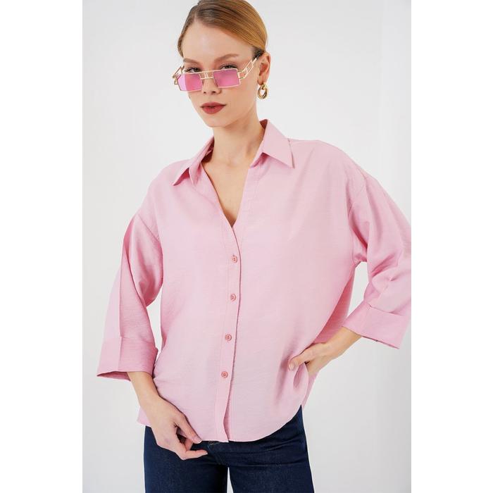 Oversize Kısa Kol Gömlek 20315 - Pembe