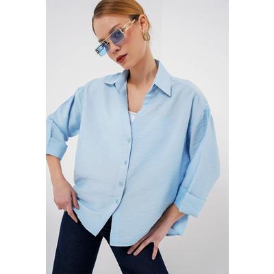 Oversize Kısa Kol Gömlek 20315 - Mavi