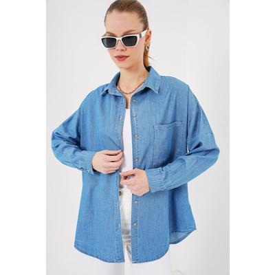 Oversize Kot Gömlek 20280 - Mavi