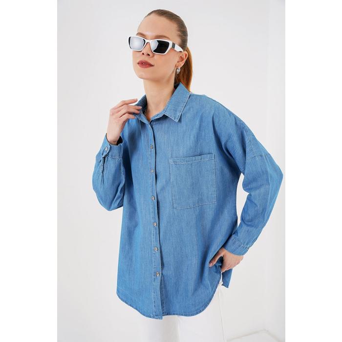 Oversize Kot Gömlek 20280 - Mavi