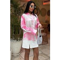 Pembe Geçişli Saten Gömlek 3439