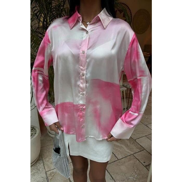 Pembe Geçişli Saten Gömlek 3439