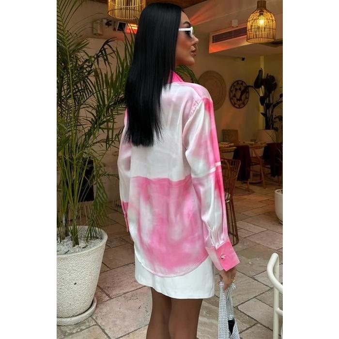 Pembe Geçişli Saten Gömlek 3439