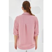 Pembe Kısa Kol Oversize Keten Gömlek 20240