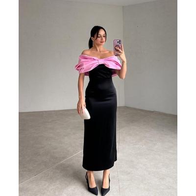 Pembe Önü Fiyonklu Elbise