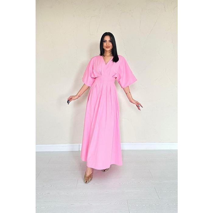 Pembe Pileli Uzun Elbise