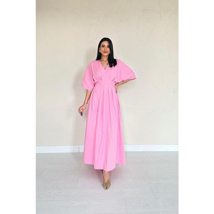 Pembe Pileli Uzun Elbise