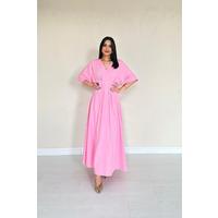 Pembe Pileli Uzun Elbise