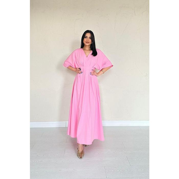 Pembe Pileli Uzun Elbise