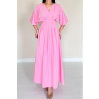Pembe Pileli Uzun Elbise