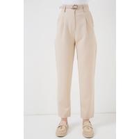 Pileli Kemerli Kumaş Pantolon 6725 - Krem