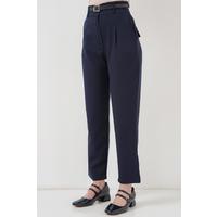 Pileli Kemerli Kumaş Pantolon 6725 - Lacivert