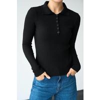 Polo Yaka 6 Düğmeli Kazak - Siyah