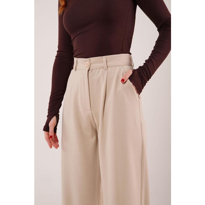 Premium Model Oturtmalı Krem Pantolon