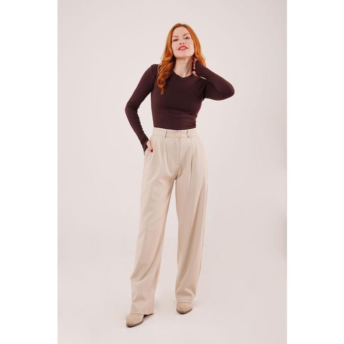 Premium Model Oturtmalı Krem Pantolon