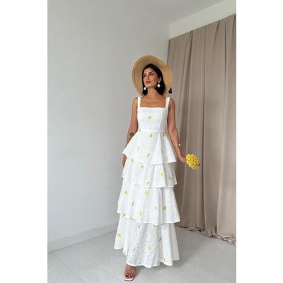 Sarı Kat Kat Arkası Bağlamalı Elbise