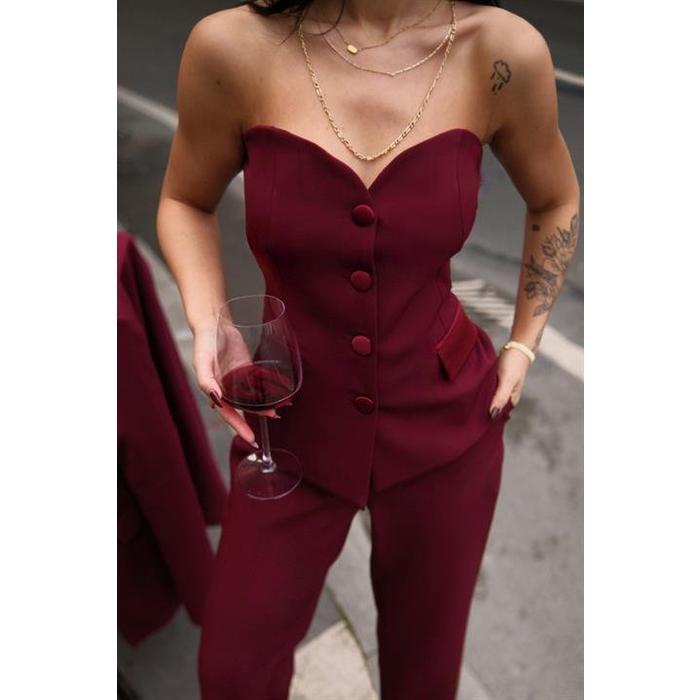 Saten Detaylı Büstiyer Pantolon Takım 10024