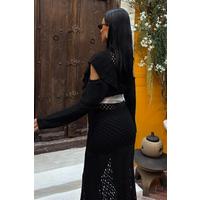 Saten Kuşaklı Ajurlu Triko Elbise 2847