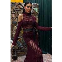 Saten Kuşaklı Ajurlu Triko Elbise 2847