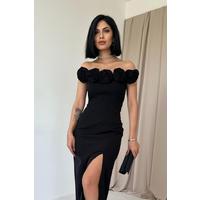 Siyah Madonna Yaka Güllü Elbise