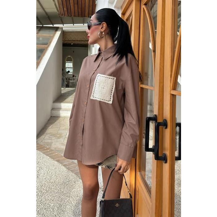 Süzine Cepli Arkası Yırtmaçlı Oversize Gömlek 3420