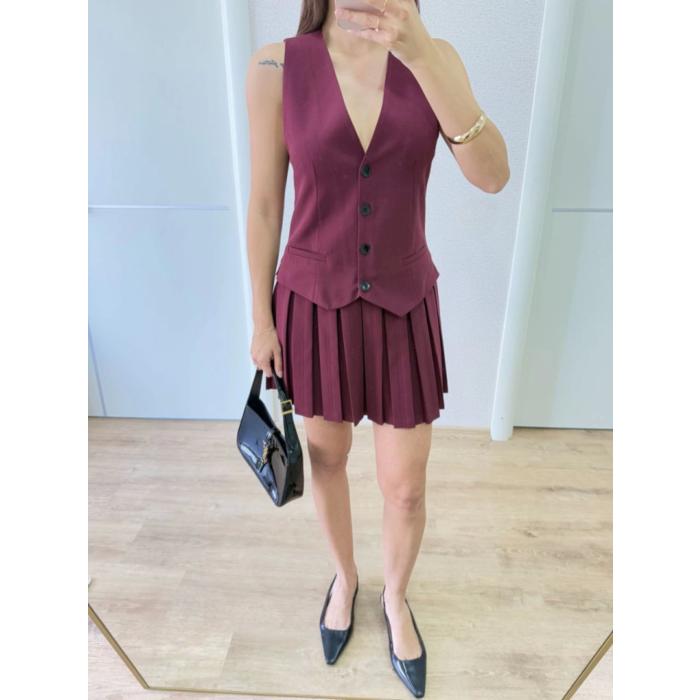 Takım Görünümlu Yelekli Mini Elbise- Bordo