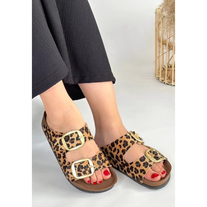 Tanta Leopar Süet Tokalı Terlik