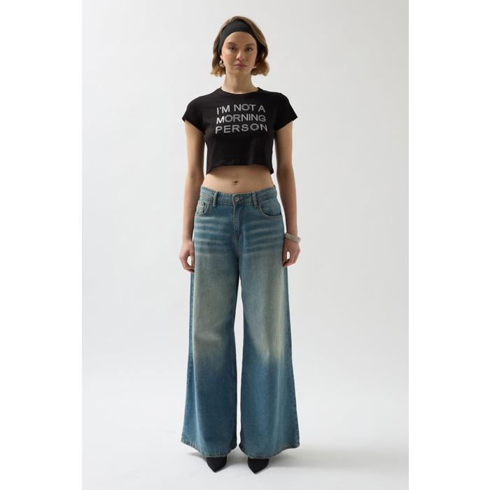Taş Detay Crop T-Shirt
