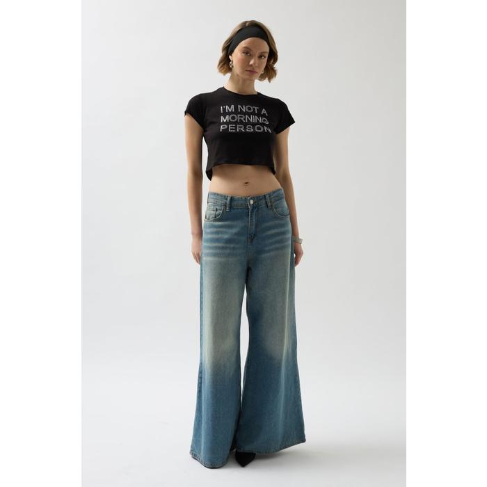 Taş Detay Crop T-Shirt