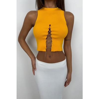 Taş Detay Dekolteli Crop Bluz