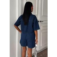 Taş Detaylı Gömlek Şort Denim Takım 10175