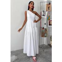 Tek Omuzlu Pile Detay Maxi Elbise 2895