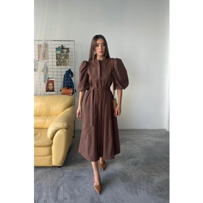 TENCEL KARPUZ KOL ELBİSE - Kahverengi